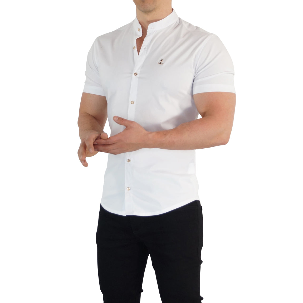 Camisa John Leopard Mao White & Gold Metal Emblem Slim Fit