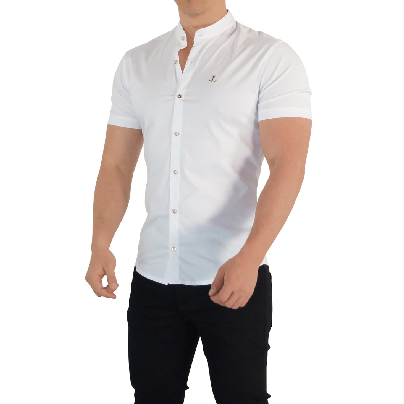 Camisa John Leopard Mao White & Gold Metal Emblem Slim Fit