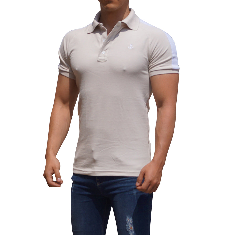 Polo Ranglan Crema Manga Crema Logo Blanco