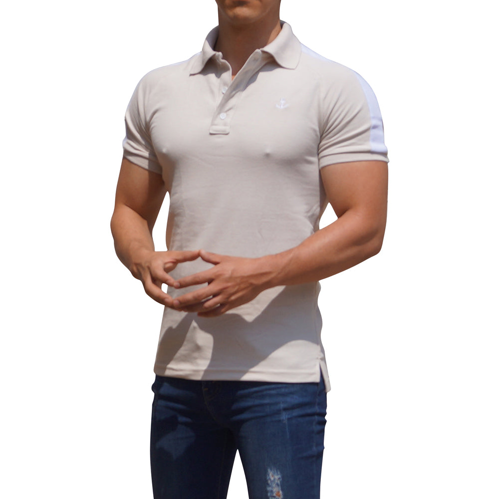 Polo Ranglan Crema Manga Crema Logo Blanco