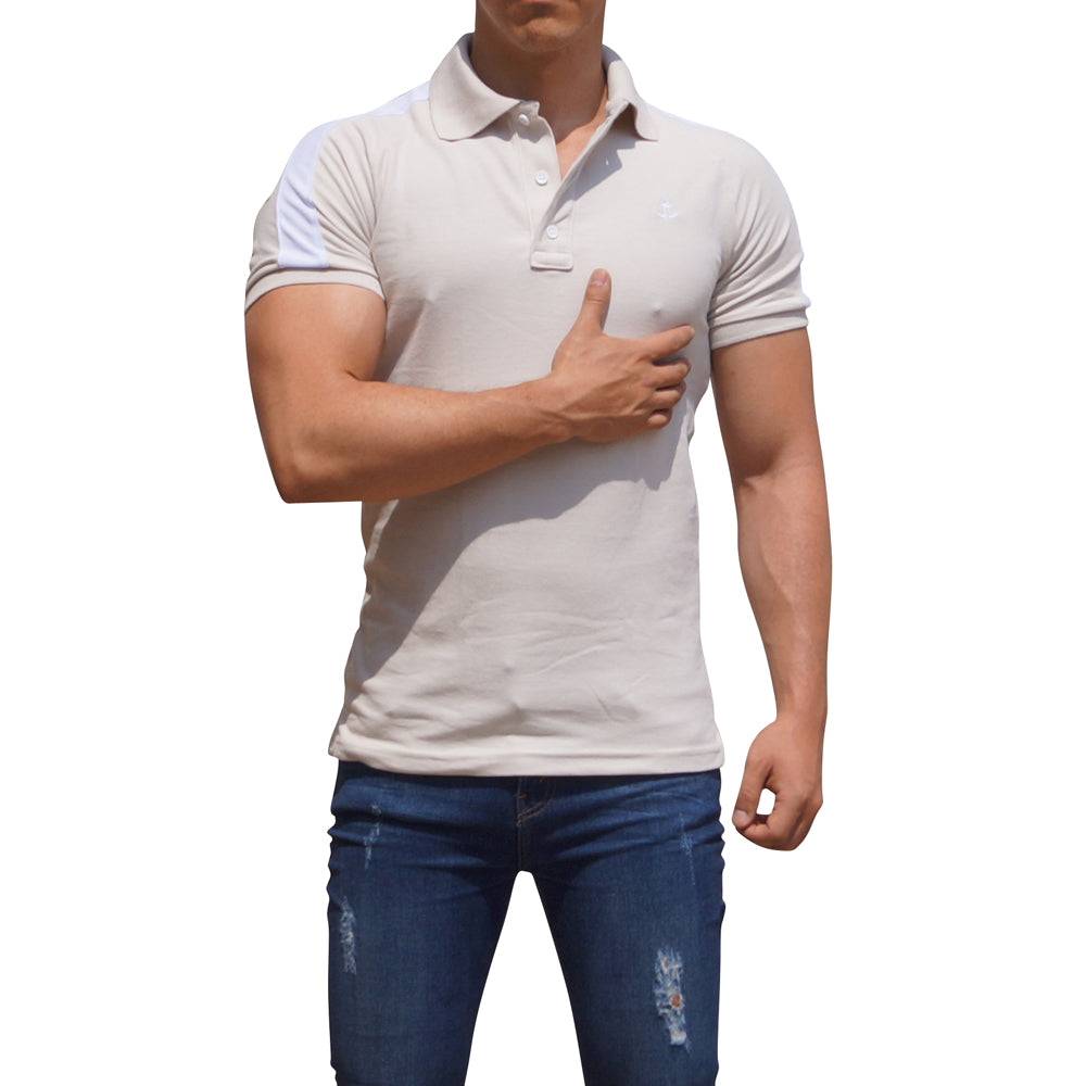 Polo Ranglan Crema Manga Crema Logo Blanco