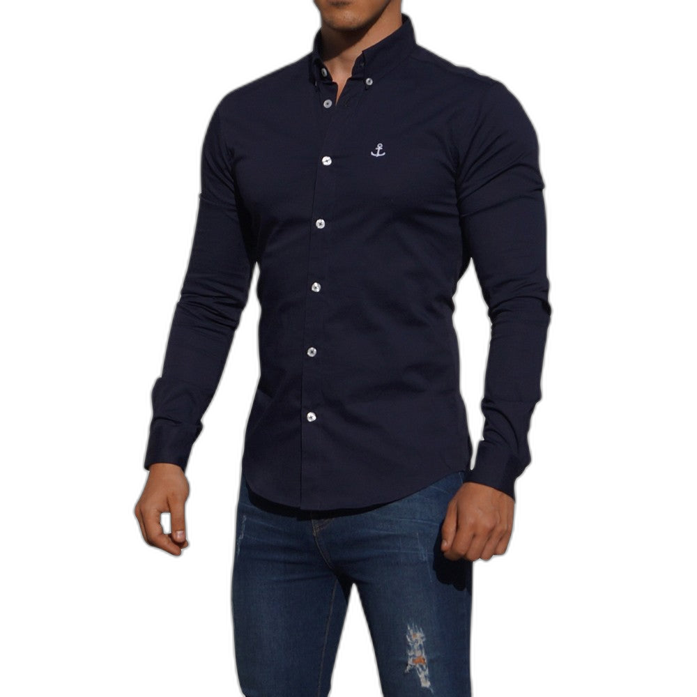 Camisa Marino Manga Larga Logo Blanco Marino