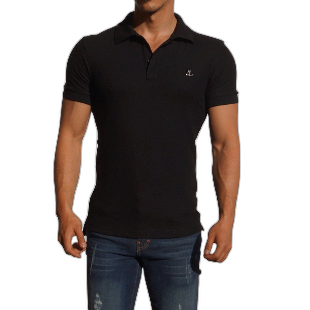 Polo Negra Manga Corta Negra Metal Emblem