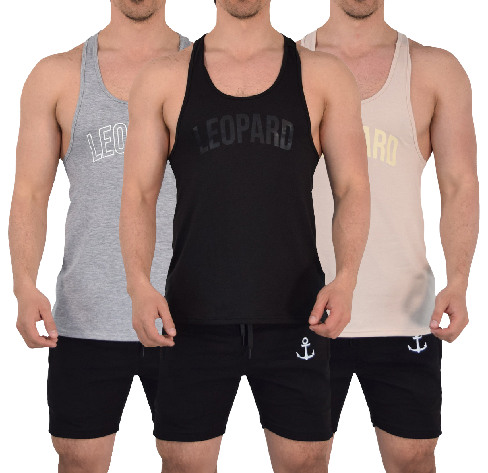 Gym Stringer Tank 3 Pack Varsity Full  Gris Jaspe - Negro - Beige