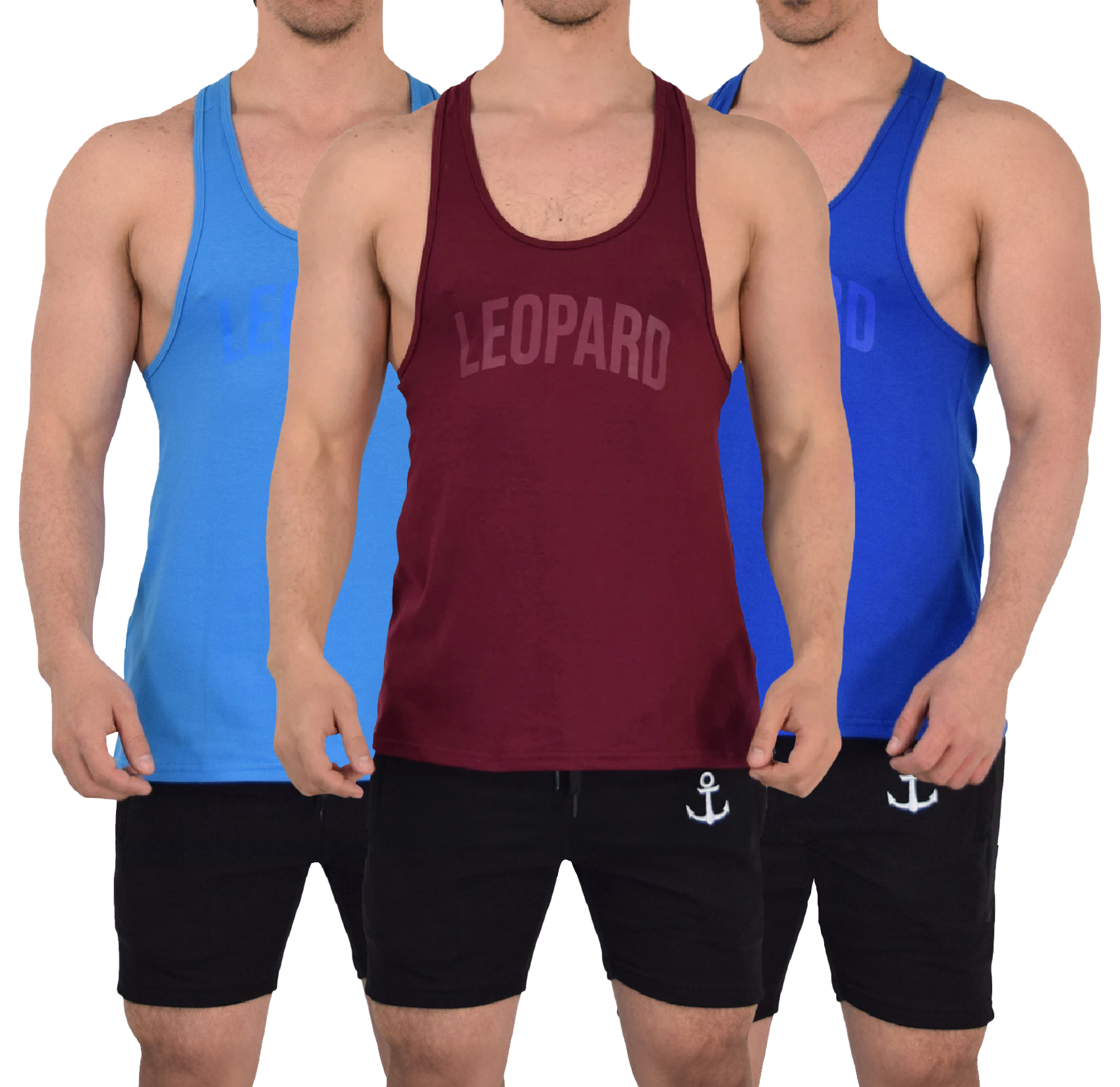 Gym Stringer Tank 3 Pack Varsity Full  Vino - Rey - Azul Claro