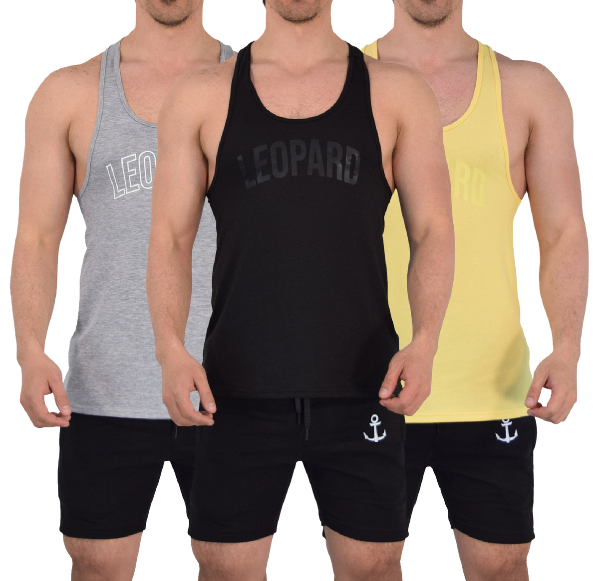 Gym Stringer Tank 3 Pack Varsity Full Amarillo - Gris Jaspe - Negro