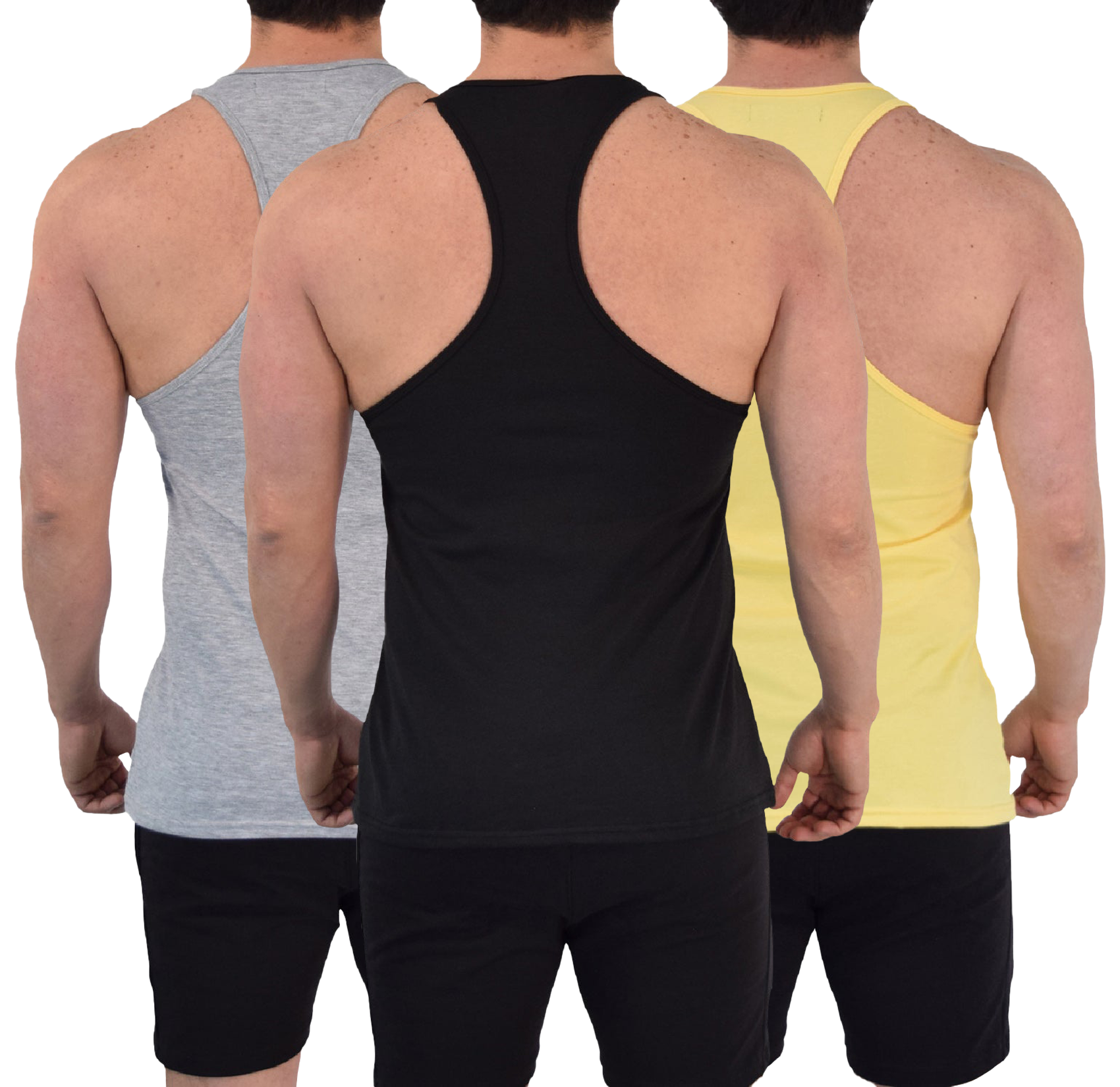 Gym Stringer Tank 3 Pack Varsity Full  Amarillo - Gris Jaspe - Negro