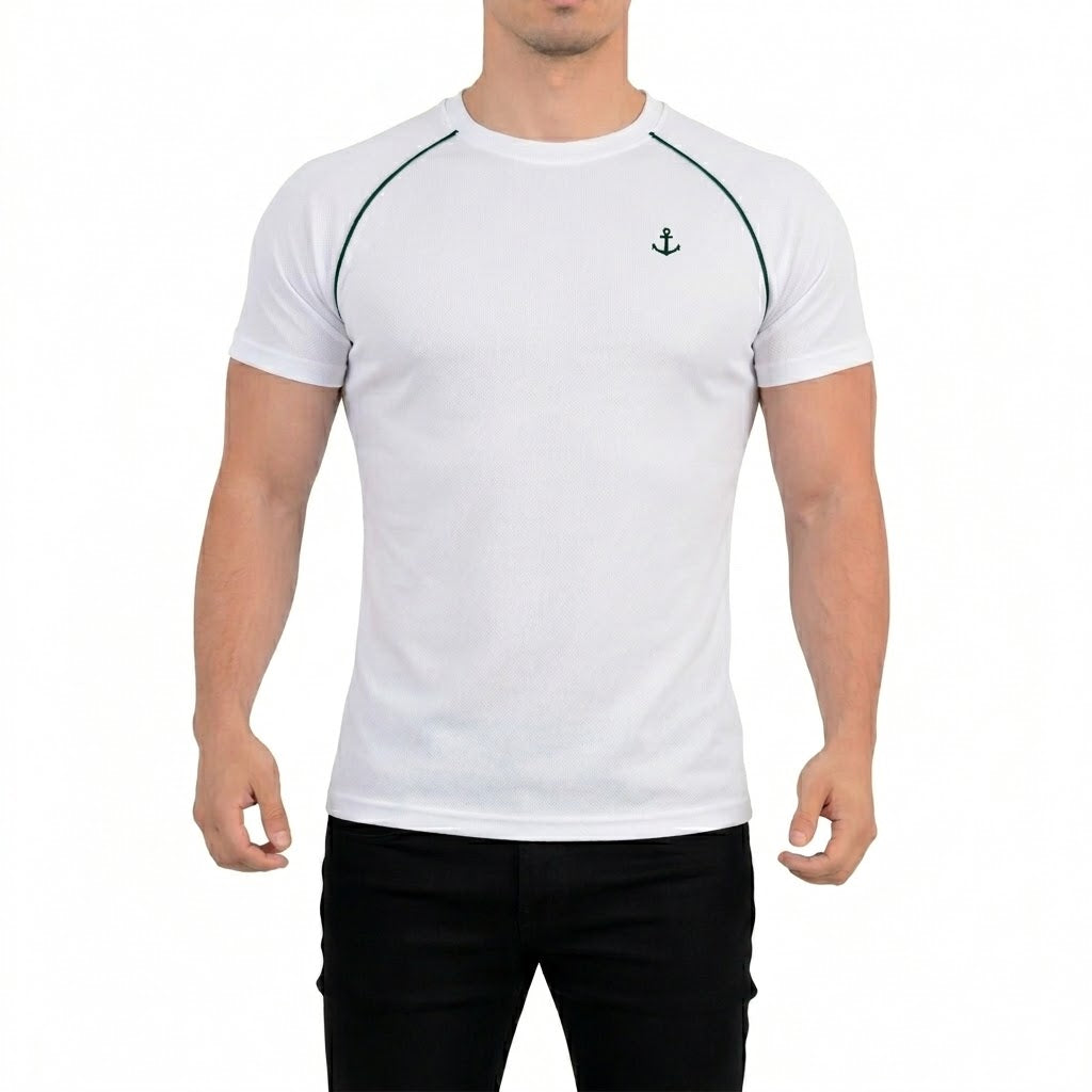 Playera Heritage Ranglan Slim Fit White Dark Green