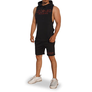 Gym Sleeveless Hoodie Negro Logo Rayas Vino