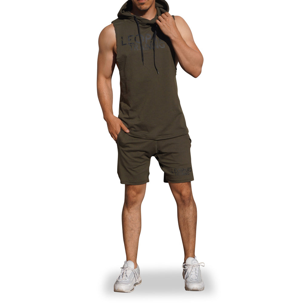 Gym Sleeveless Hoodie Verde Militar Logo Rayas Negro