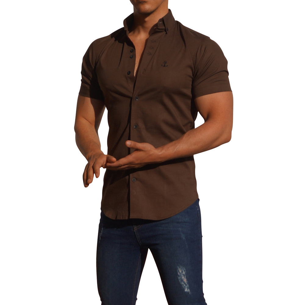 Camisa Café Manga Corta Café