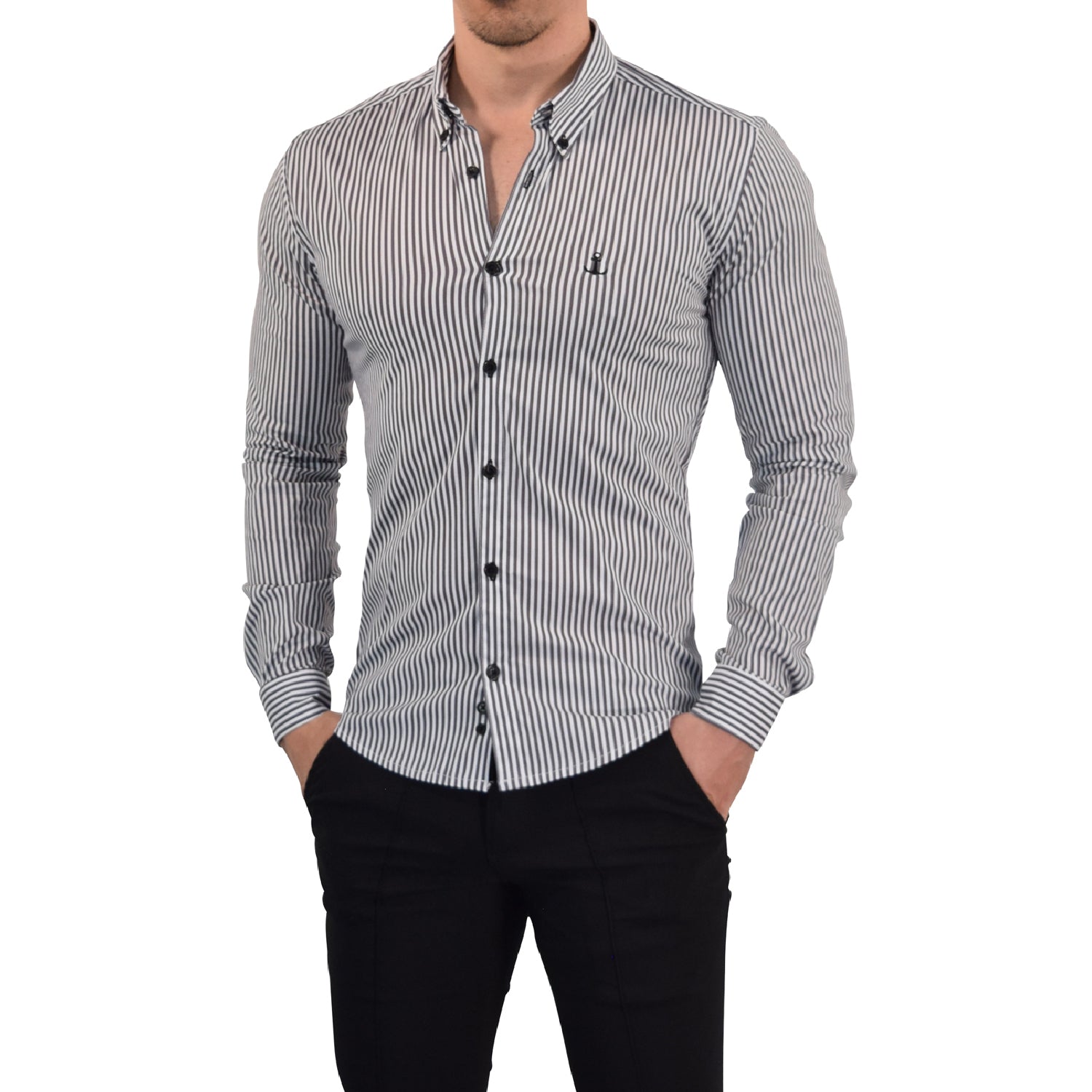 Camisa Slim Stripe Shirt Black Button Down