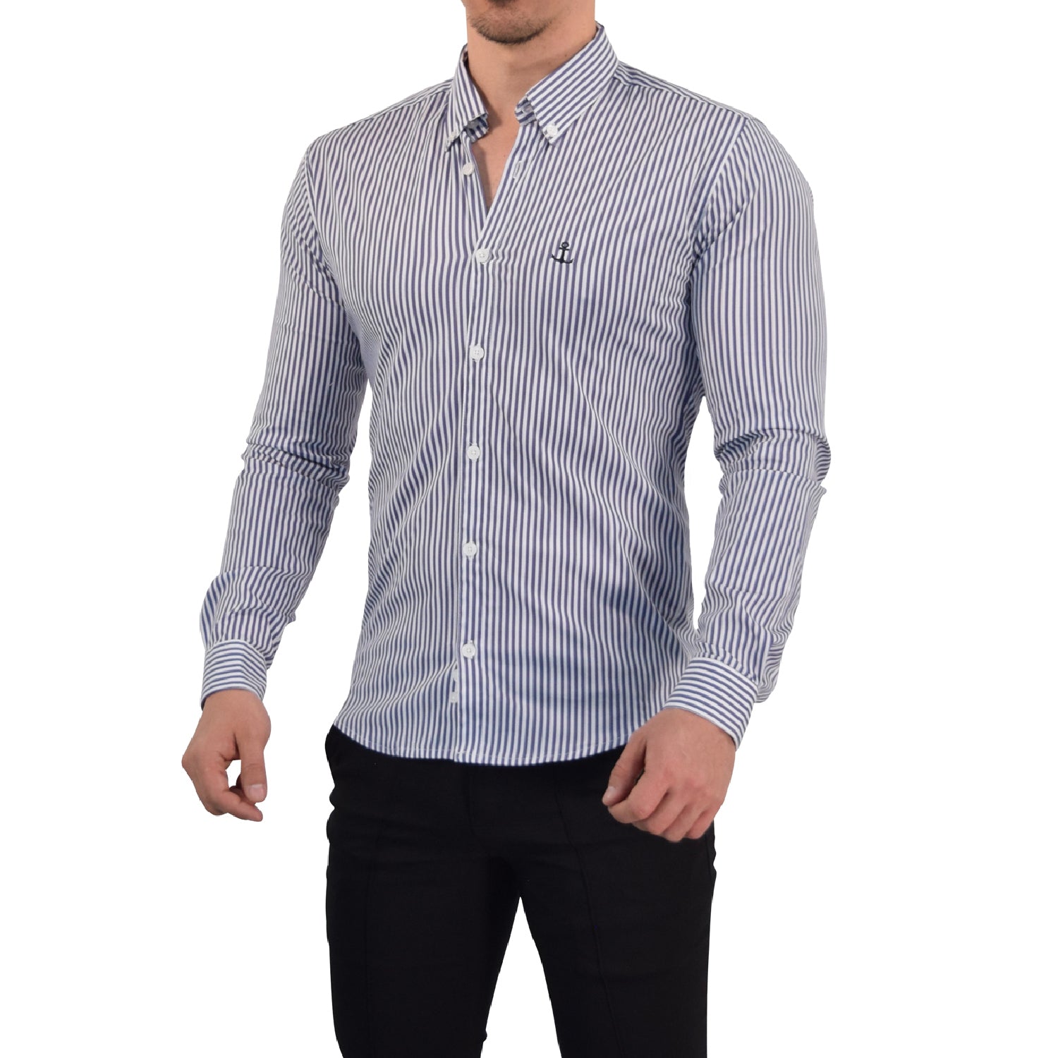 Camisa Slim Stripe Shirt Navy Blue Button Down