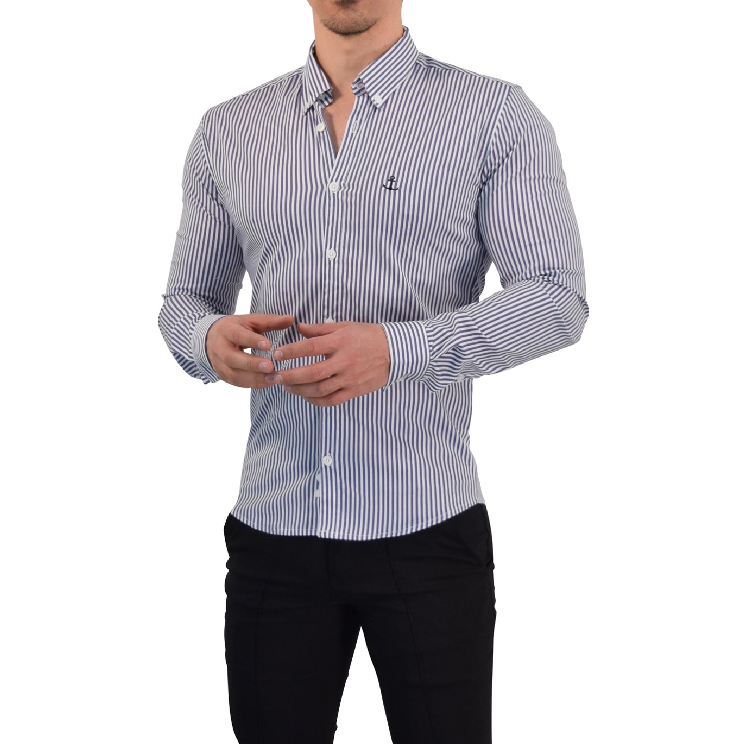 Camisa Slim Stripe Shirt Navy Blue Button Down