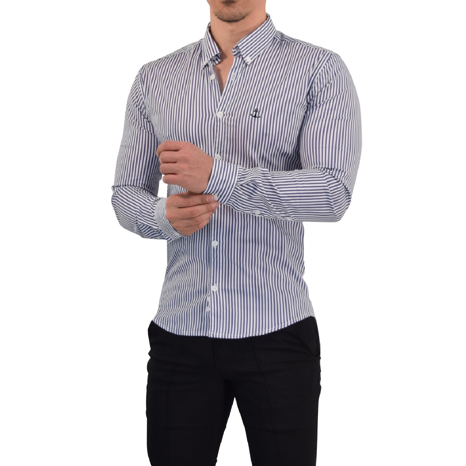 Camisa Slim Stripe Shirt Navy Blue Button Down