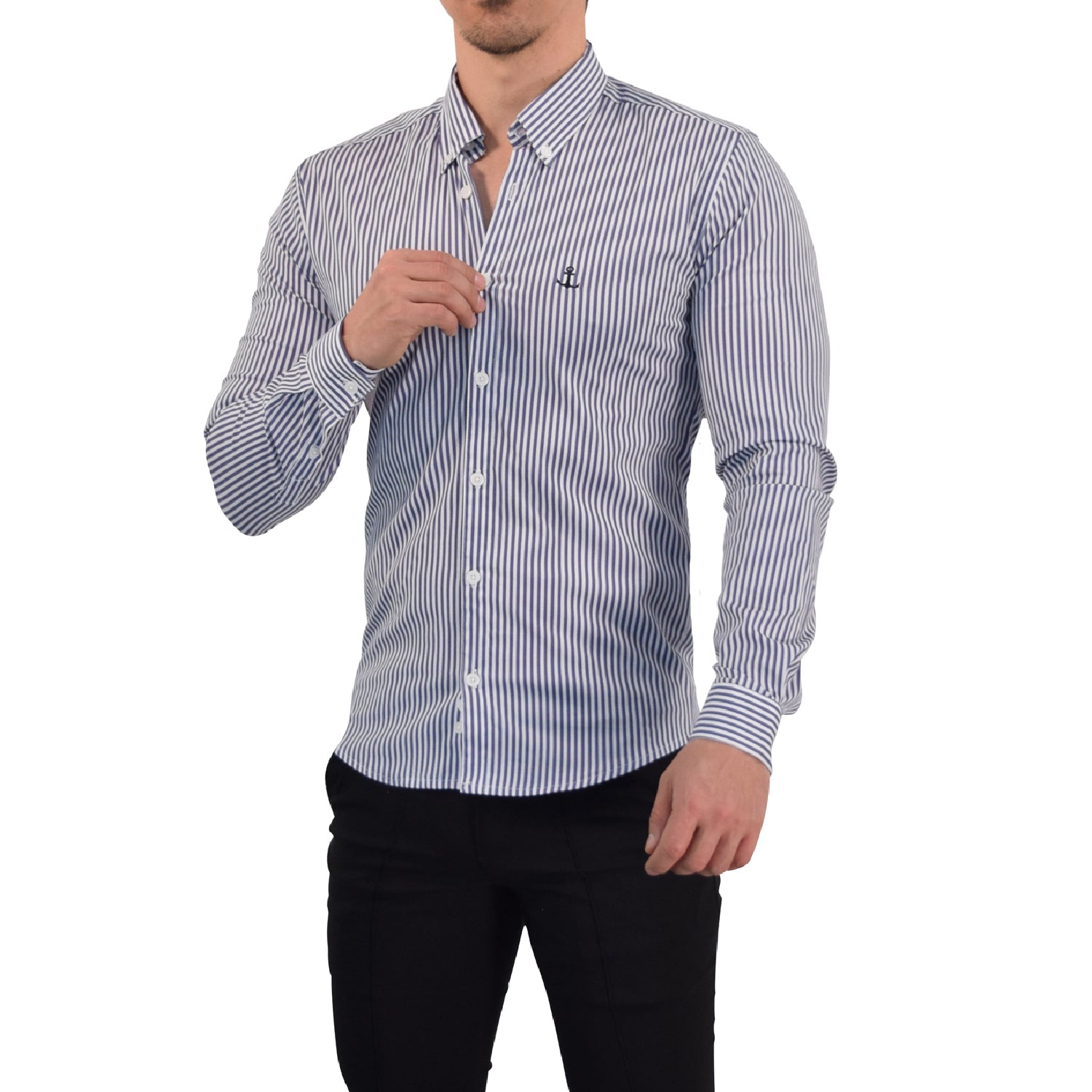 Camisa Slim Stripe Shirt Navy Blue Button Down