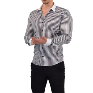 Camisa Slim White Collar Stripe Shirt Black