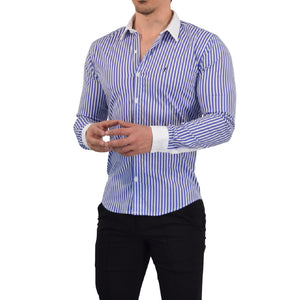 Camisa Slim White Collar Stripe Shirt Royal