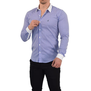 Camisa Slim White Collar Stripe Shirt Royal