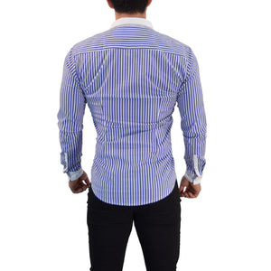 Camisa Slim White Collar Stripe Shirt Royal