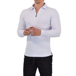 Zipped Polo Manga Larga Full White