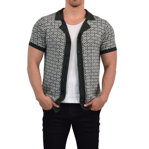 Camisa Knitted Unwind Jungle Green Contrast Manga Corta