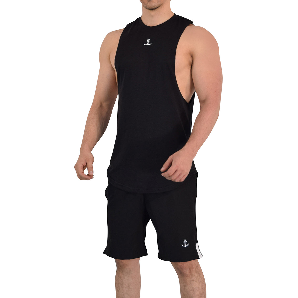 Gym Sleeveless Tee Wine Logo Stripes Black