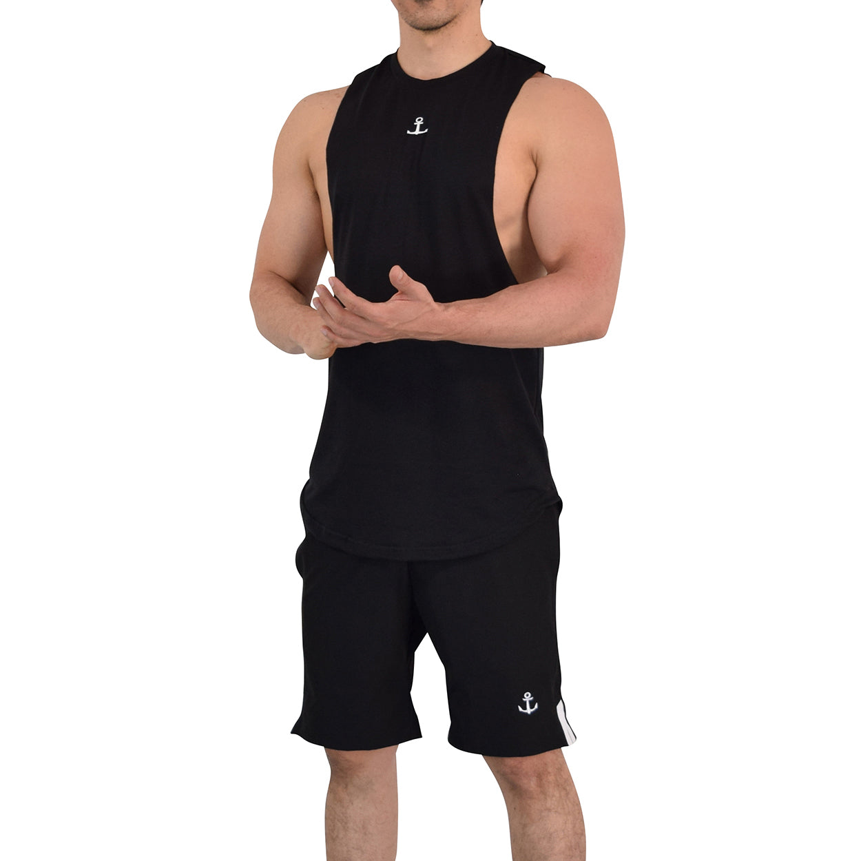 Gym Sleeveless Tee Wine Logo Stripes Black