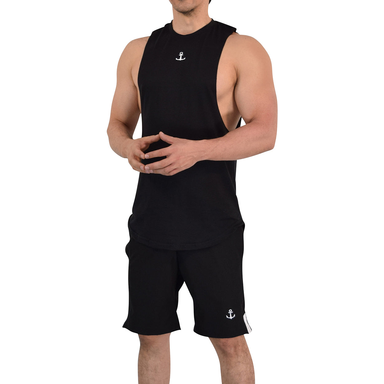 Gym Sleeveless Tee Wine Logo Stripes Black