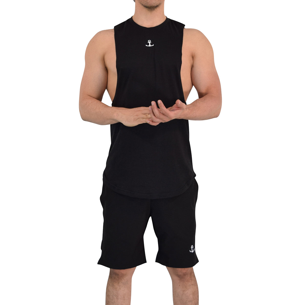 Gym Sleeveless Tee Wine Logo Stripes Black