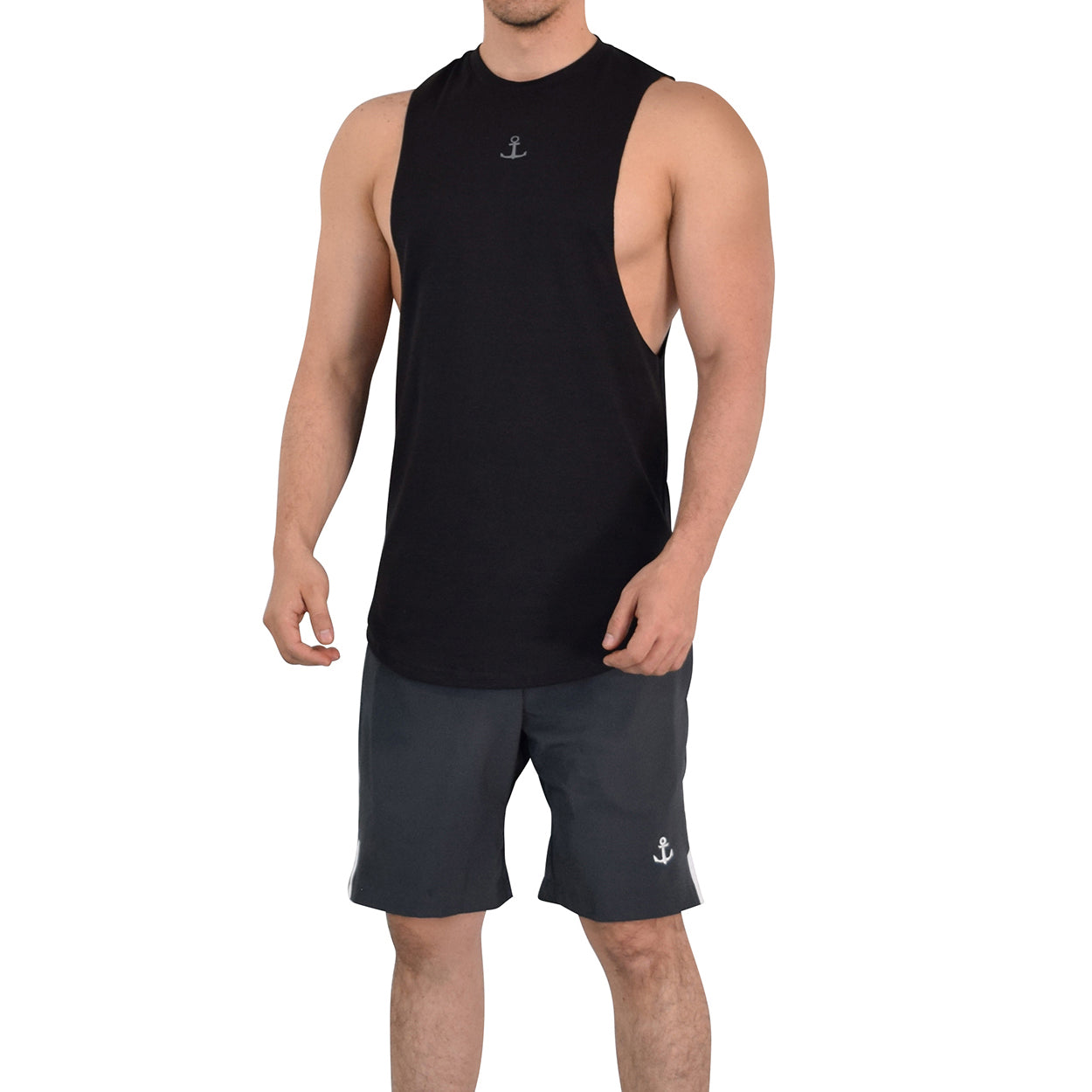 Gym Sleeveless Tee Wine Logo Stripes Black