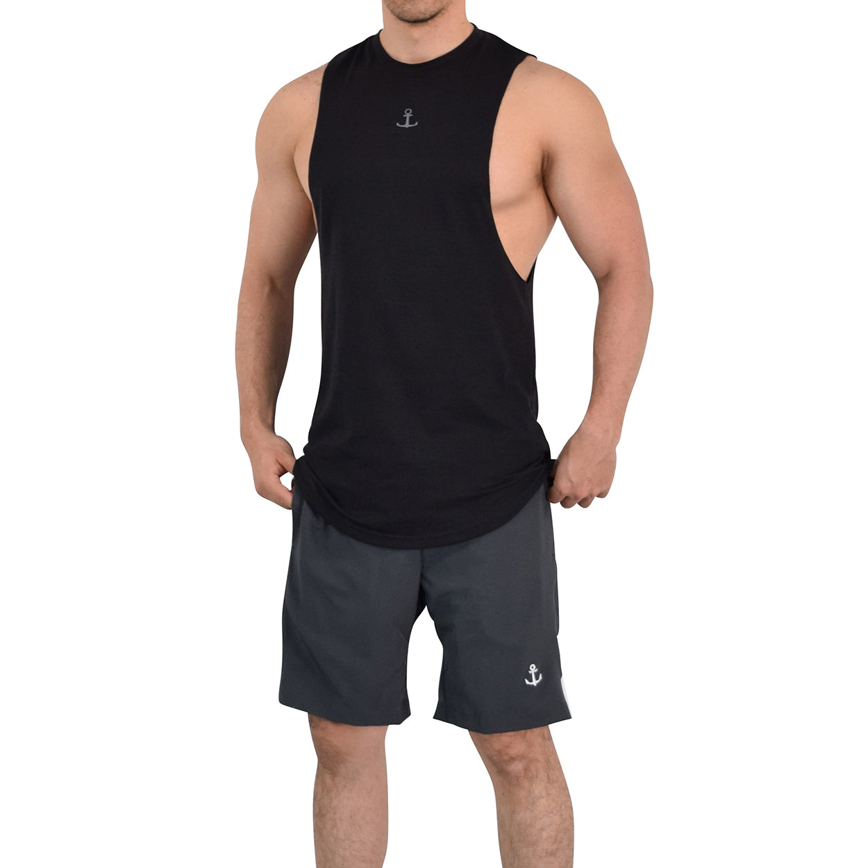 Gym Sleeveless Tee Wine Logo Stripes Black