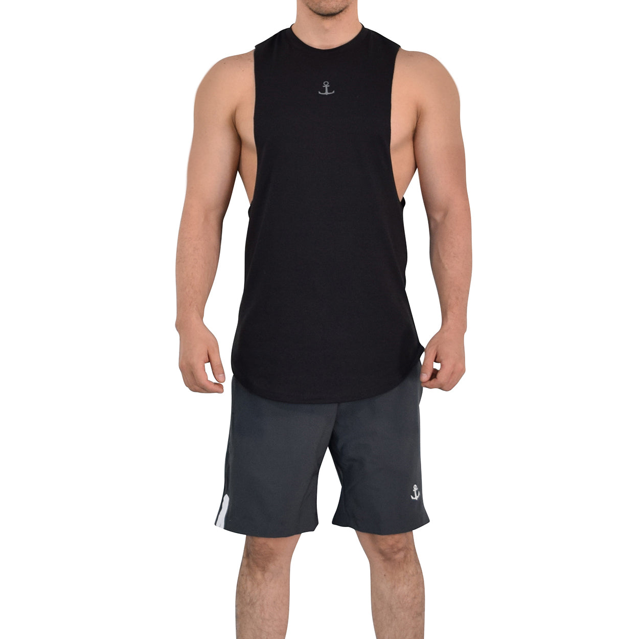 Gym Sleeveless Tee Wine Logo Stripes Black