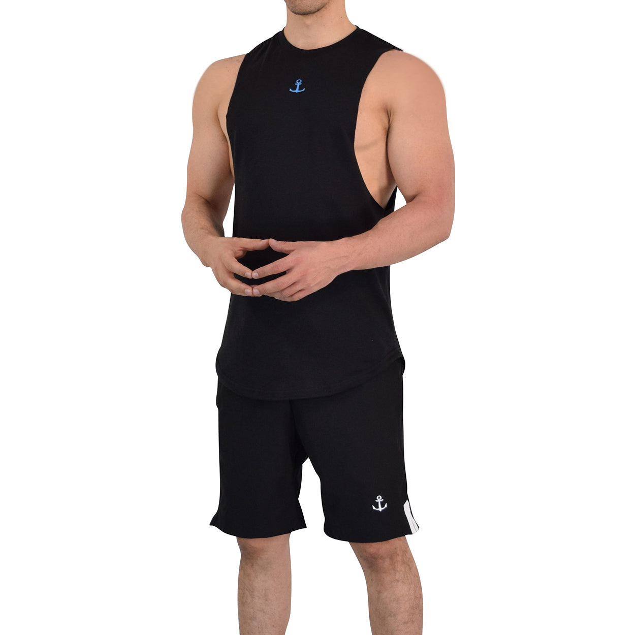 Gym Sleeveless Tee Wine Logo Stripes Black