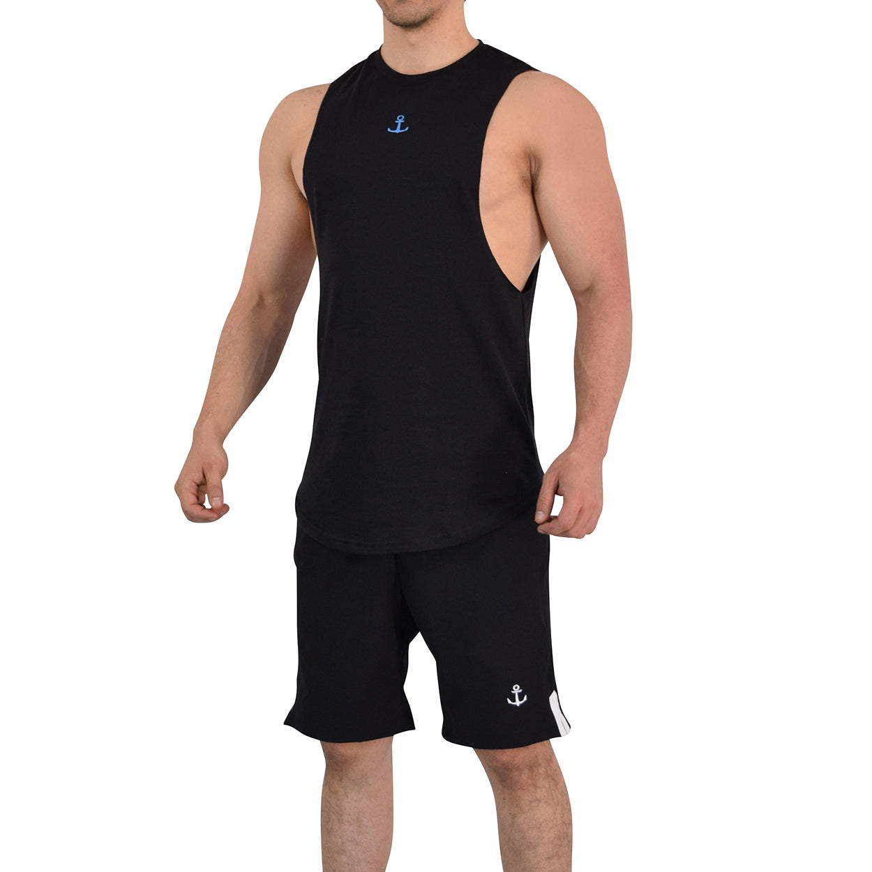 Gym Sleeveless Tee Wine Logo Stripes Black