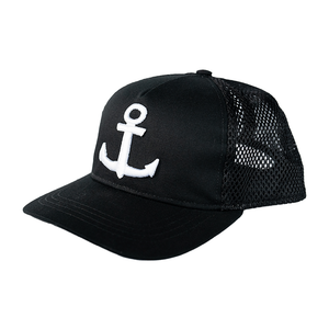 Anchor Embroidery Emblem Trucker Cap Black