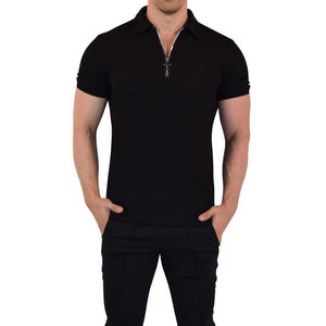 Anchor Zipper Polo Shirt Black