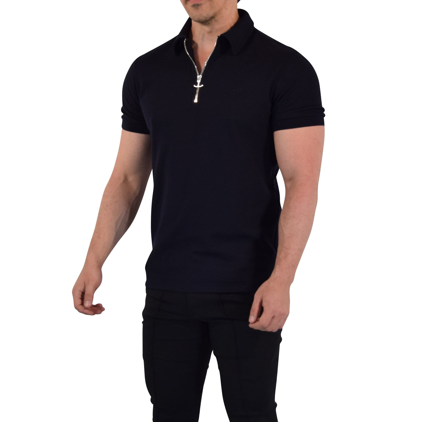 Zipped Short Sleeve Polo Full Black