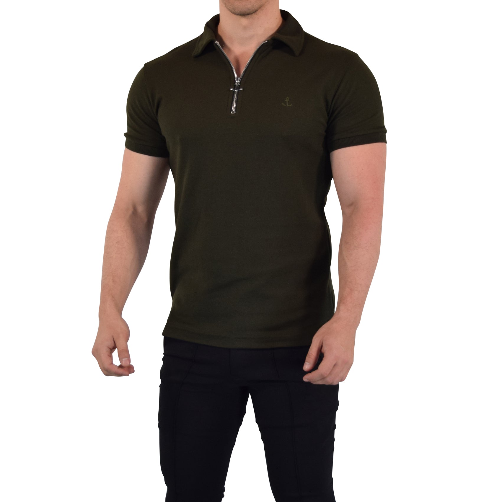 Anchor Zipper Polo Shirt Olive