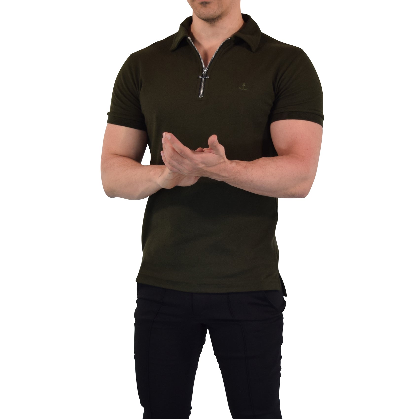 Anchor Zipper Polo Shirt Olive