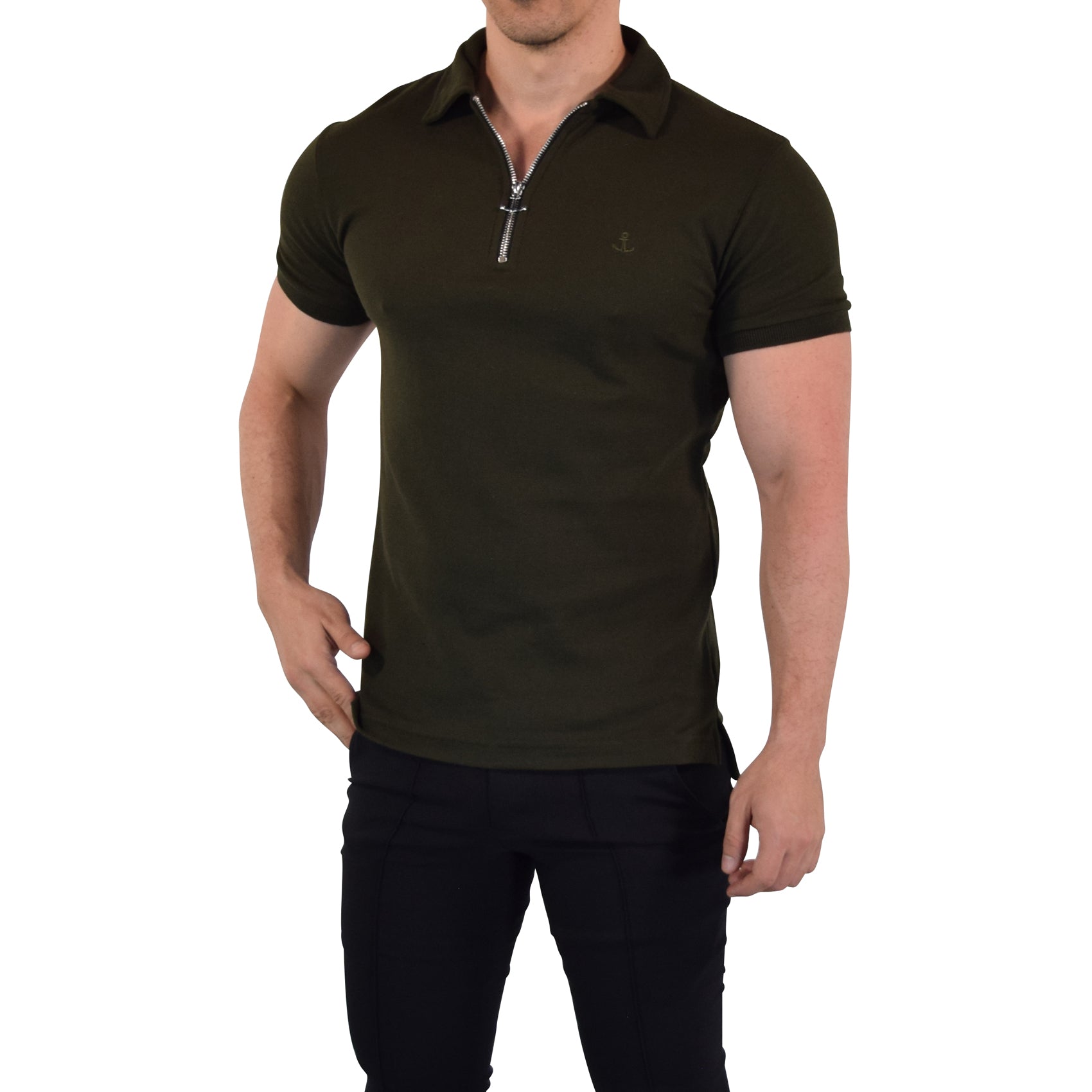 Anchor Zipper Polo Shirt Olive