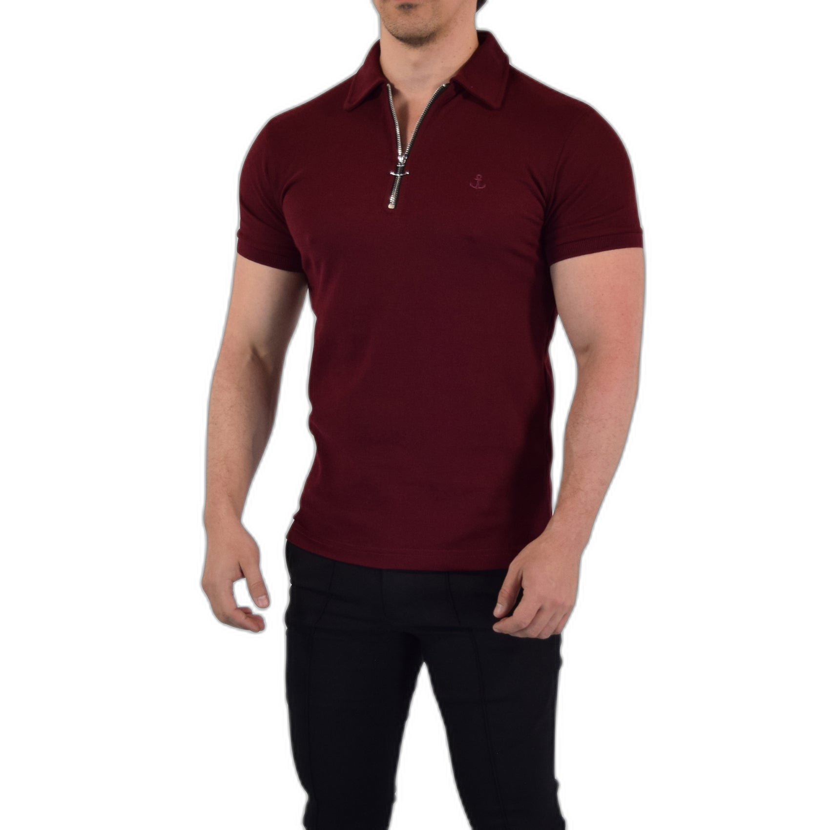 Anchor Zipper Polo Shirt Burgundy