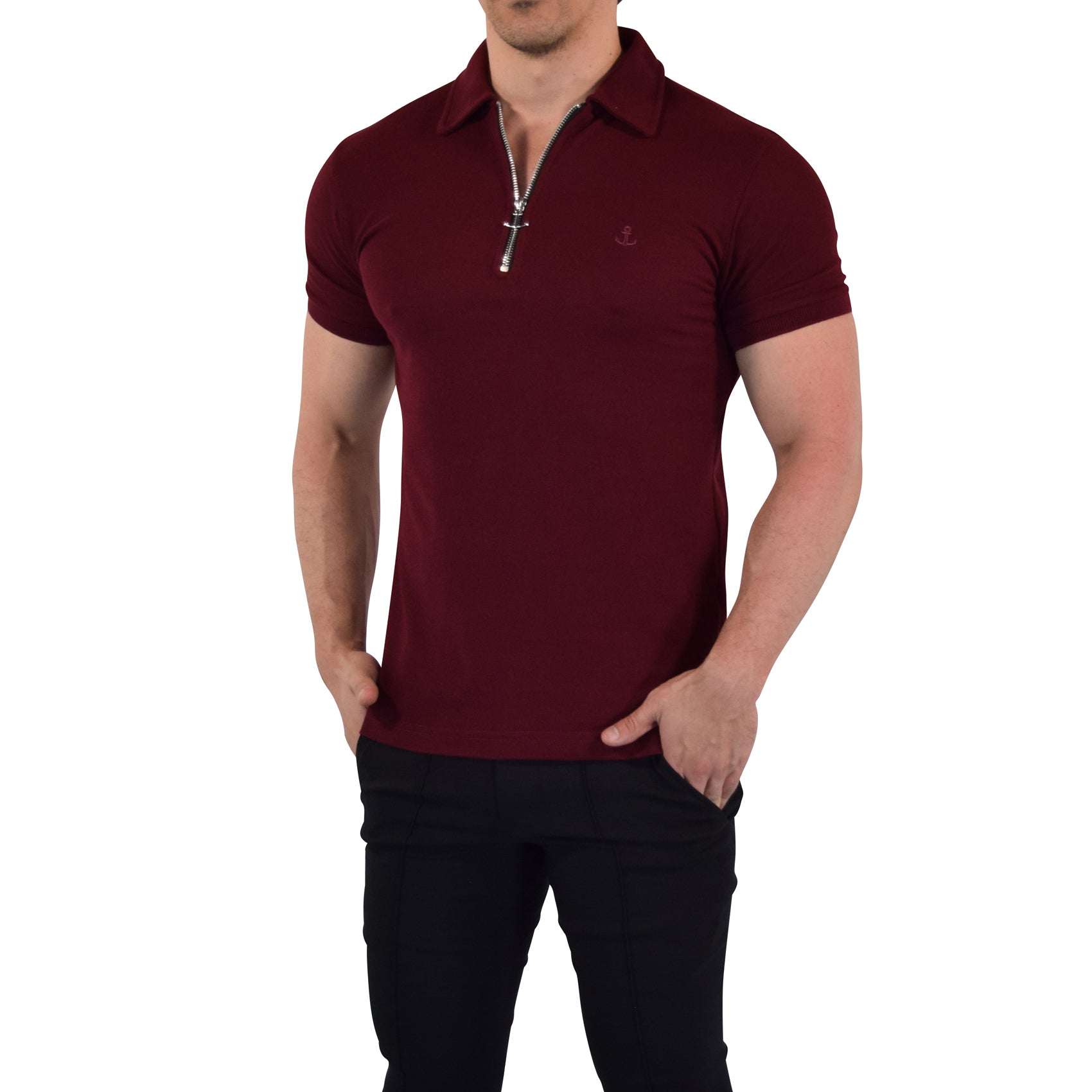 Anchor Zipper Polo Shirt Burgundy