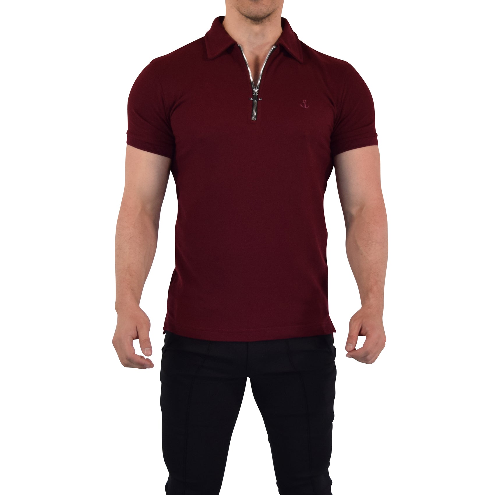 Anchor Zipper Polo Shirt Burgundy