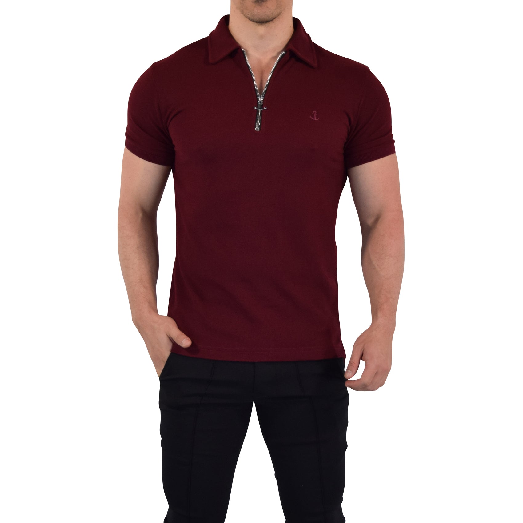 Anchor Zipper Polo Shirt Burgundy