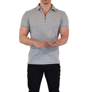 Anchor Zipper Polo Shirt Light Gray