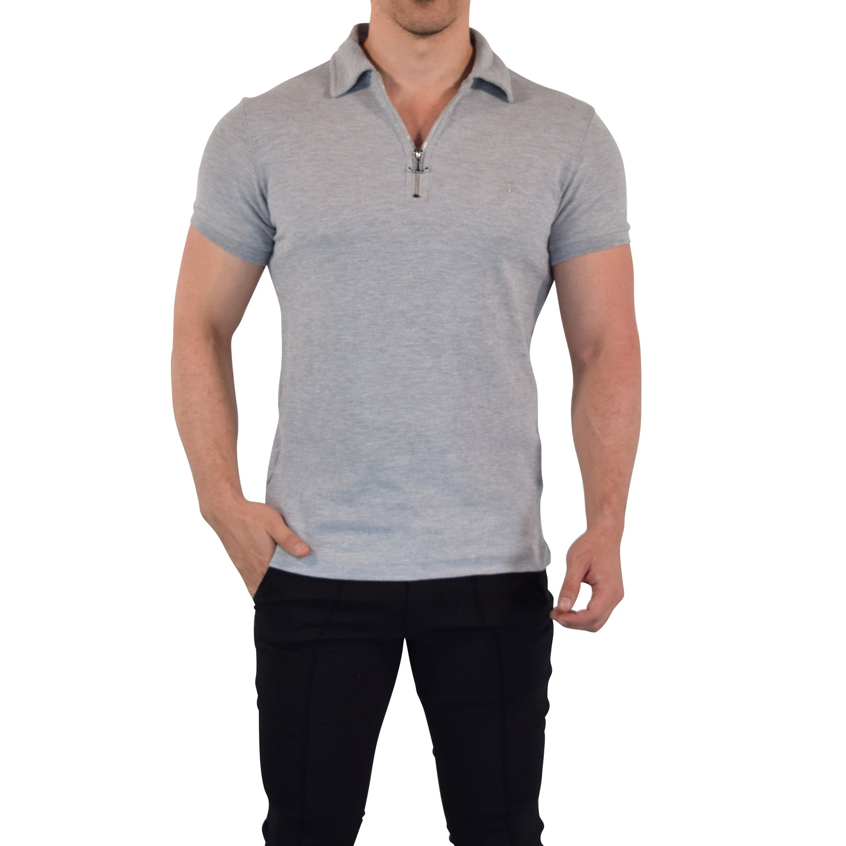 Anchor Zipper Polo Shirt Light Gray