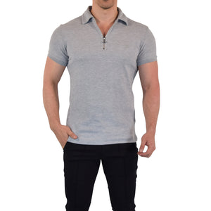 Anchor Zipper Polo Shirt Light Gray