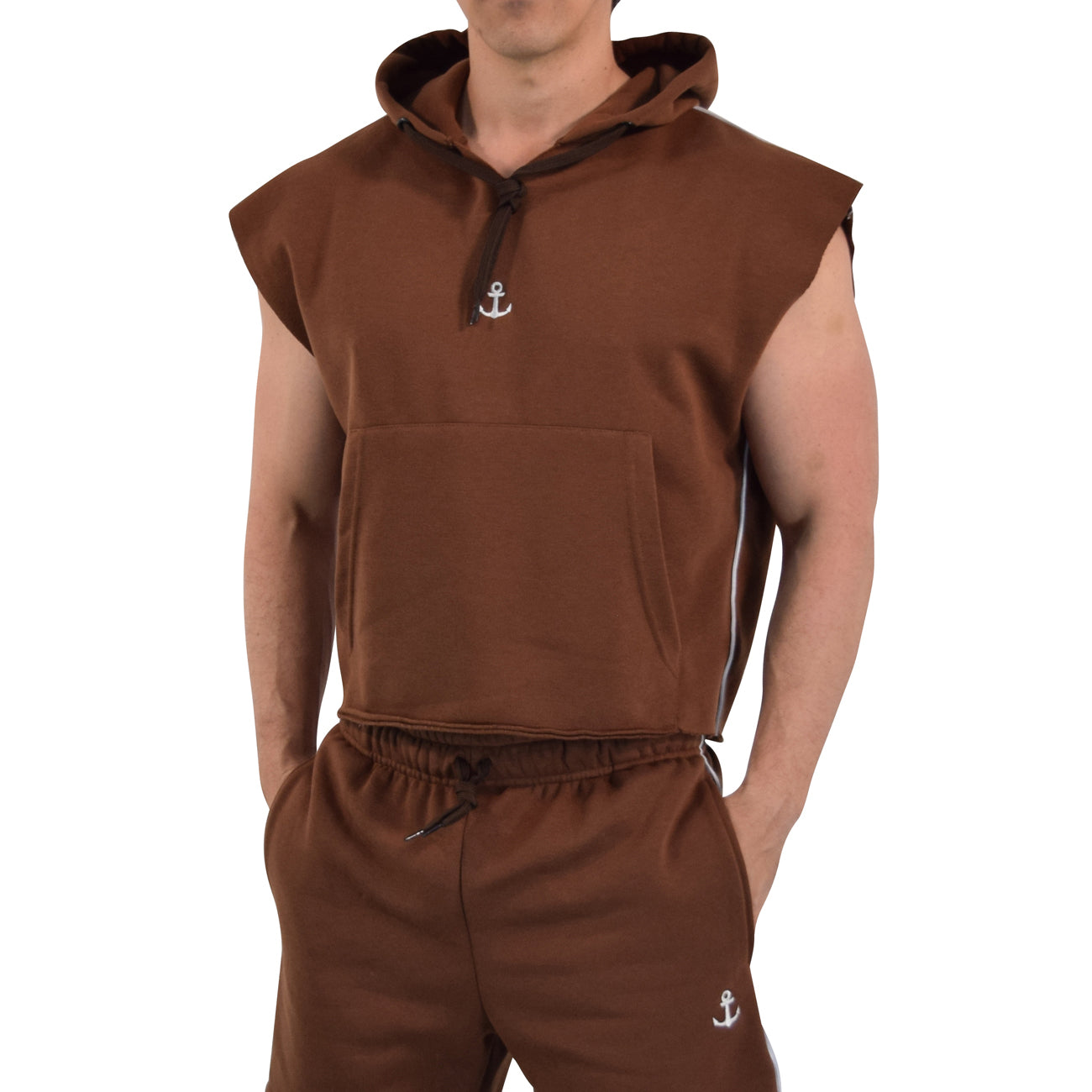 Gym Sleeveless Hoodie Black Logo Stripes Wine