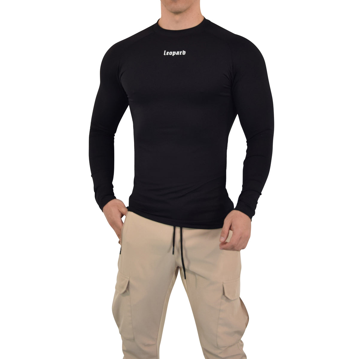 John Leopard -Speed Compression Long Sleeve T-Shirt Night Black Logo White